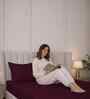 Mulberry Red Stripe 300 TC Pure Cotton King Fitted Bedsheet with 2 Pillow Covers