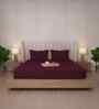 Mulberry Red Stripe 300 TC Pure Cotton King Fitted Bedsheet with 2 Pillow Covers