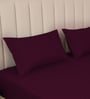 Mulberry Red Stripe 300 TC Pure Cotton King Fitted Bedsheet with 2 Pillow Covers