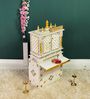 White MDF & Sheesham Wooden Temple with Cabinet
