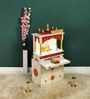 White MDF & Sheesham Wooden Temple with Cabinet
