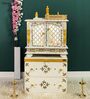 White MDF & Sheesham Wooden Temple with Cabinet