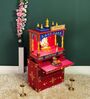 Marroon MDF & Sheesham Wooden Temple with Cabinet