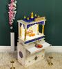 White MDF & Sheesham Wooden Temple with Cabinet