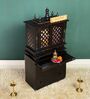 Black MDF & Sheesham Wooden Temple with Cabinet
