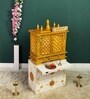 White MDF & Sheesham Wooden Temple with Cabinet