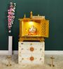 White MDF & Sheesham Wooden Temple with Cabinet