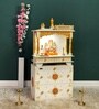 White MDF & Sheesham Wooden Temple with Cabinet