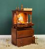 Brown MDF & Sheesham Wooden Temple with Cabinet
