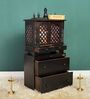 Black MDF & Sheesham Wooden Temple with Cabinet