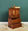 Brown MDF & Sheesham Wooden Temple with Cabinet