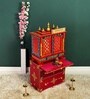 Maroon MDF & Sheesham Wooden Temple with Cabinet