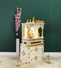 White MDF & Sheesham Wooden Temple with Cabinet