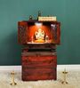 Brwon MDF & Sheesham Wooden Temple with Cabinet