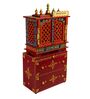 Maroon MDF & Sheesham Wooden Temple with Cabinet