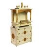 White MDF & Sheesham Wooden Temple with Cabinet