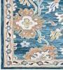 Blue Floral Wool And Cotton 5 X 8 Ft Hand Tufted Carpet
