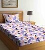 Violet Floral 300 TC Cotton Blend Single Bed Sized Bed Sheets With 1 Pillow Cover
