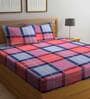 Multicolor Checkered 300 TC Cotton Blend Queen Sized Fitted Bed Sheets with 2 Pillow Covers