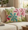 Beige Polyester Floral 18x18 inches Cushion Covers Set of 2
