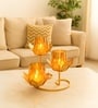 Golden Metal Lotus Votive Tea Light Holder Set Of 3