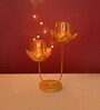 Golden Metal Lotus Tealight Holder Set Of 2