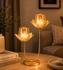 Golden Metal Lotus Tealight Holder Set Of 2