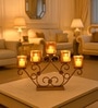 Golden Metal 5 Votive Tea Light Holder With Vintage Glass