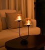 Black Metal 2 Votive Tea Light Holder With Black Glass