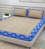 Blue Traditional 220 TC Cotton  Double Queen Bedsheet with 2 Pillow Covers