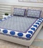 Blue Traditional 220 TC Cotton  Double Queen Bedsheet with 2 Pillow Covers