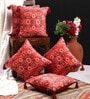 Red Traditional Velvet 16 x 16 Inches Cushion Covers with Tassels (Set of 5)