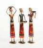 Multiclolour Iron Rural Lady Set Of 3