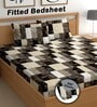 Multicolor 180 TC Geometric Cotton Fitted Double Bedsheet 2 Pillow covers