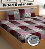 Multicolor 180 TC Abstract Cotton Fitted Double Bedsheet 2 Pillow covers