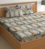 Multicolor 200 TC Abstract Cotton Queen Double Bedsheet 2 Pillow covers