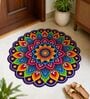 Multicolor 23x23 Inch Peacock Feather Mandala 7D Rubber Printed Rangoli Floor Mat