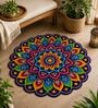 Multicolor 23x23 Inch Peacock Feather Mandala 7D Rubber Printed Rangoli Floor Mat