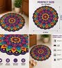 Multicolor 23x23 Inch Peacock Feather Mandala 7D Rubber Printed Rangoli Floor Mat