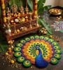 Multicolor 23x23 Inch Peacock Floral 7D Rubber Printed Rangoli Floor Mat
