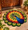 Multicolor 23x23 Inch Peacock Floral 7D Rubber Printed Rangoli Floor Mat