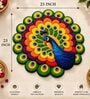 Multicolor 23x23 Inch Peacock Floral 7D Rubber Printed Rangoli Floor Mat