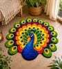 Multicolor 23x23 Inch Peacock Floral 7D Rubber Printed Rangoli Floor Mat