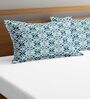Blue Abstract 144 TC Cotton King Fitted Bedsheet with 2 Pillow Covers
