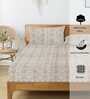 Beige Abstract 144 TC Cotton King Flat Bedsheet With 2 Pillow Covers