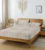 Beige Abstract 144 TC Cotton King Flat Bedsheet With 2 Pillow Covers