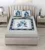 Blue Flower 180 TC Cotton King Sized Bedsheet with 2 Pillow Covers