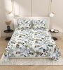 White Abstract 220 Tc Cotton Super King Bedsheet With 2 Pillow Covers