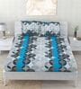 Blue Abstract 260 Tc Polycotton Double Fitted Bedsheet With 2 Pillow Covers