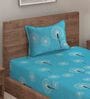 Blue Floral 280 TC Cotton Blend Single Bed Sized Bed Sheets With 1 Pillow Cover